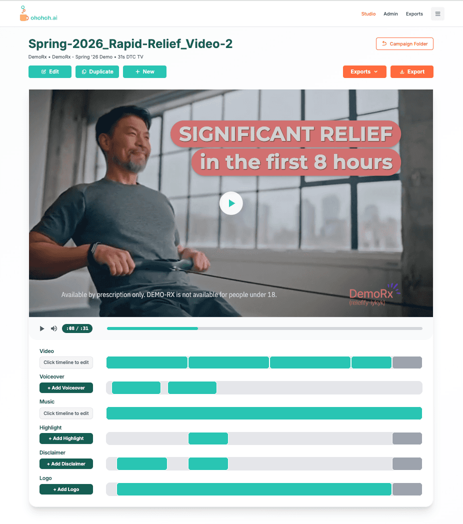 ohohoh.ai Creative Studio - AI-powered video ad creation platform